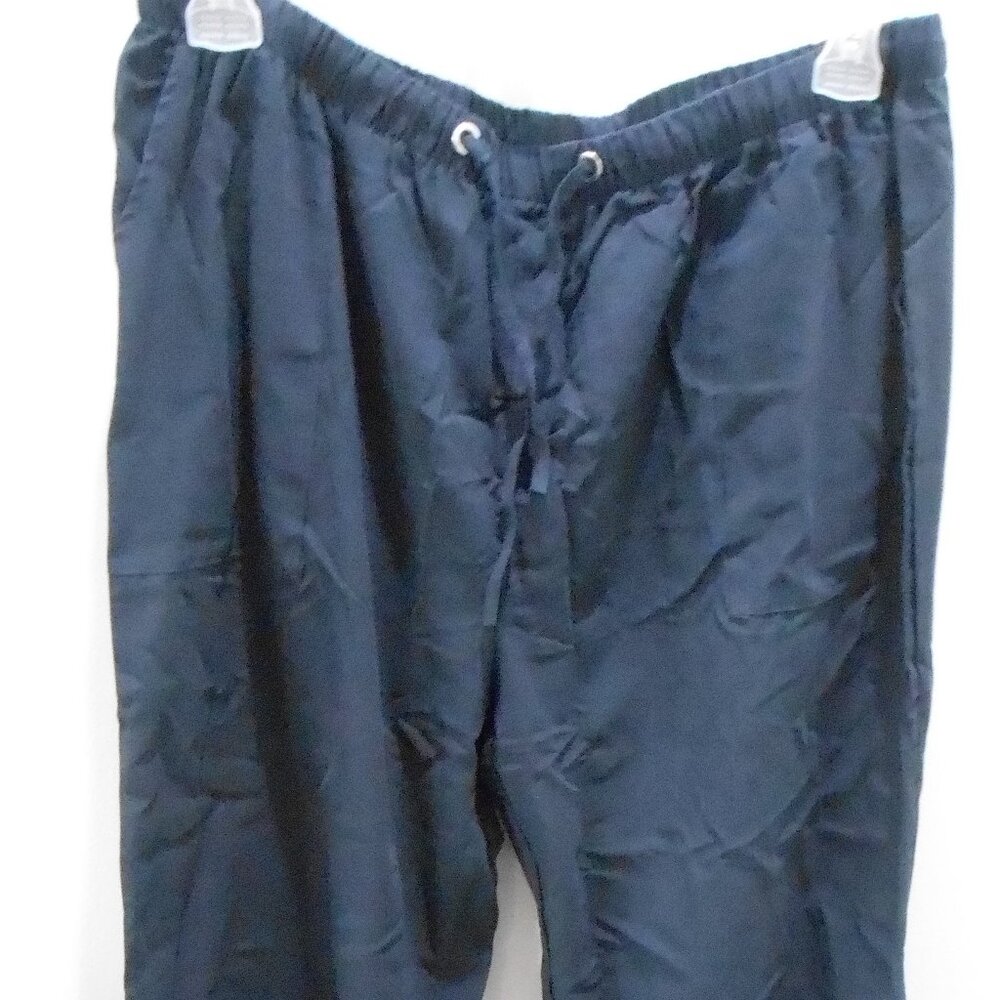 Women's Navy Blue Elastic Waist Drawstring Pull On Linen Blend Pants Size-4XL